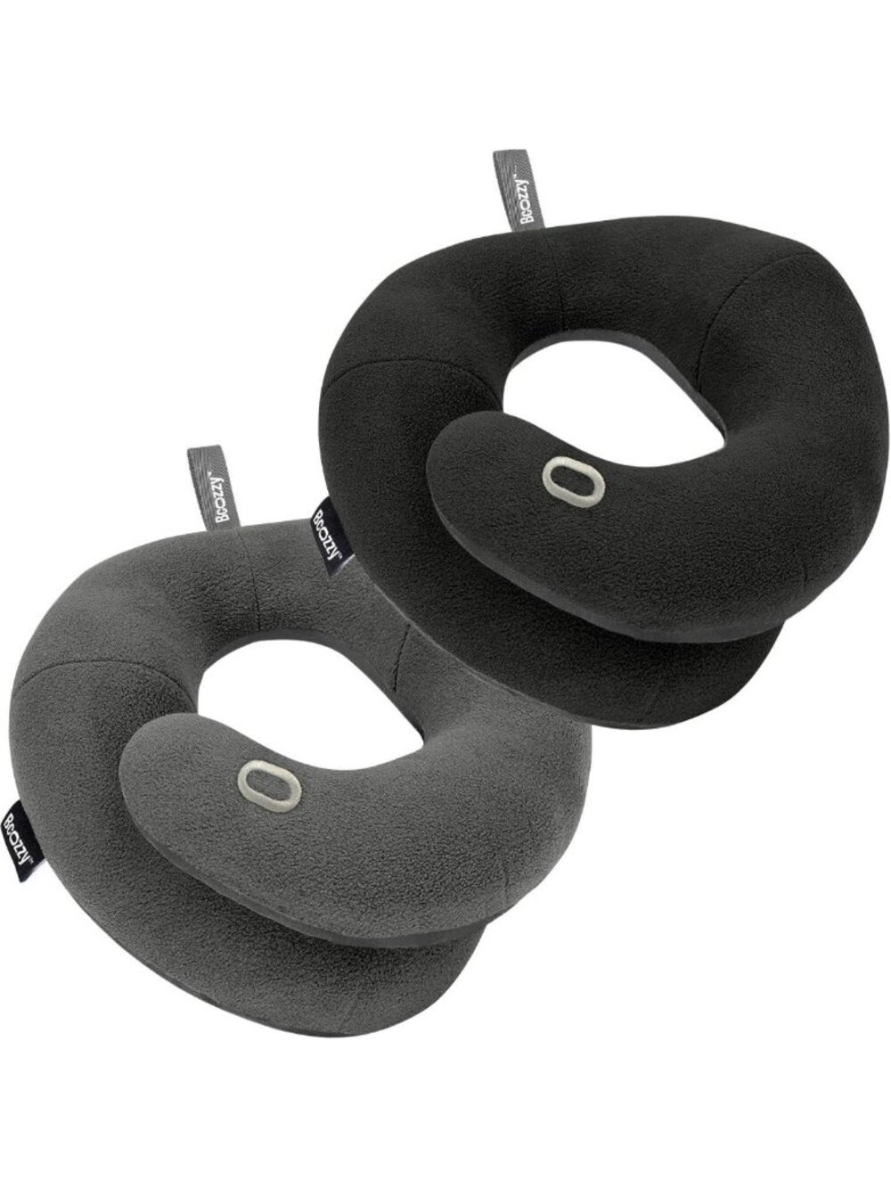 Travel Neck Pillow Set - XL Gray & Black - Patented Chin & Neck Support for